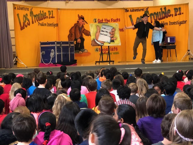 Doug Scheer's Conflict resolution assembly show teaches "I messages" to elementary students.